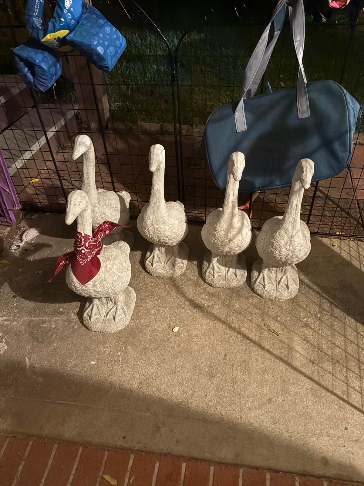 Gelso's Geese โ hand-crafted concrete porch geese